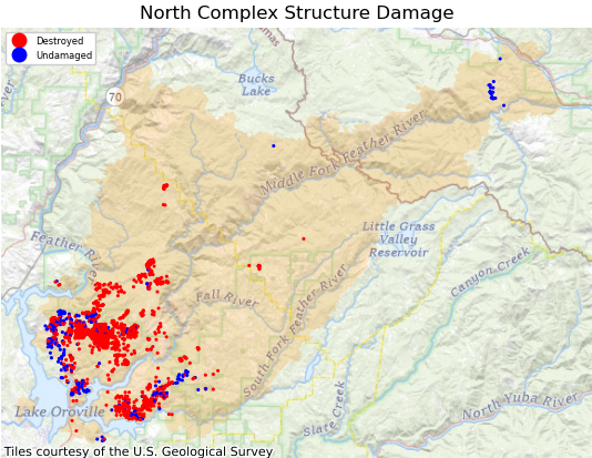 North Complex Fire structure damage map